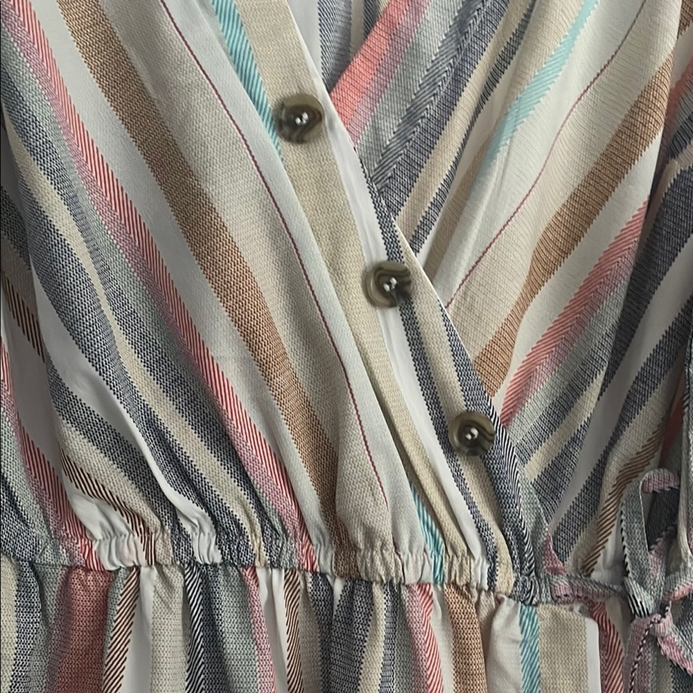 Blush Tan and Gray Wrap Sundress with Cuffed Sleeves - Picture 3 of 5